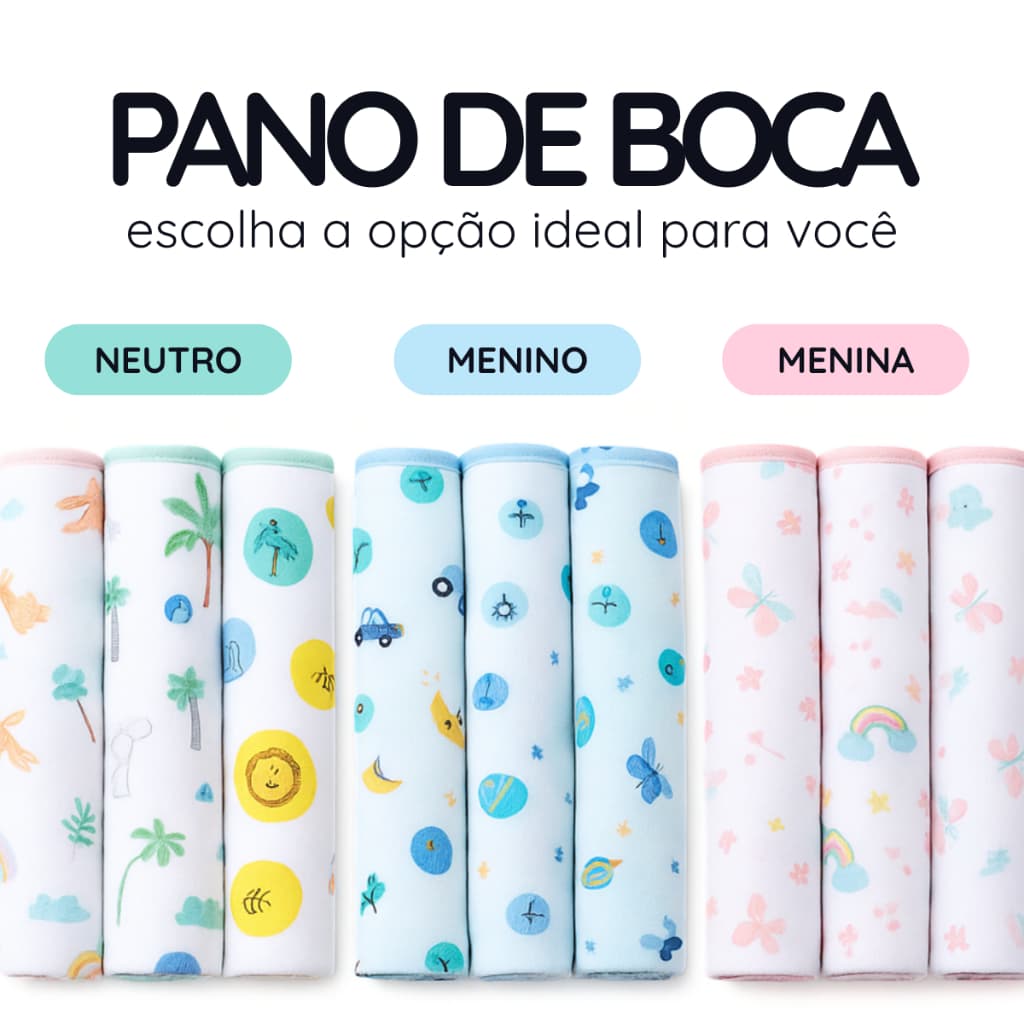 Paninho de Boca Bebê Estampado 30x30cm - 100% Algodão, Pano de Ombro, Babador