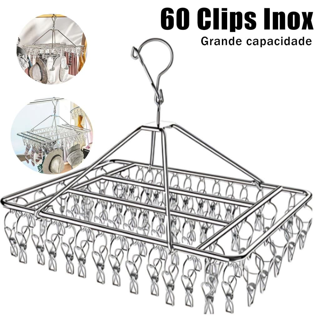 Varal 60/40 Clips Inox Prendedores Roupa Bebe Calcinha Cueca Dobrável Inox