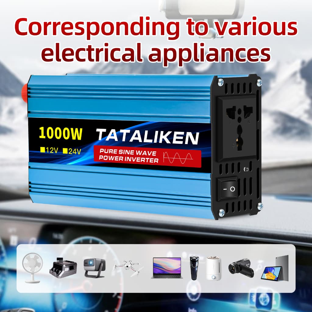 Inversor de Onda Senoidal Pura 12V/24V 220V 1000W Painel Solar para Carro Motorhome Geladeira Ar Condicionado Soldagem