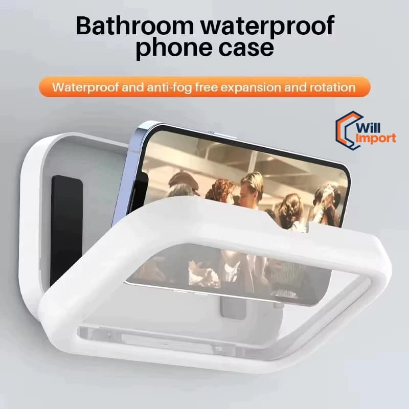Suporte de Banheiro à Prova d'Água para Celular, Fixação sem Furos, Giratório, Ideal para Cozinha e Chuveiro