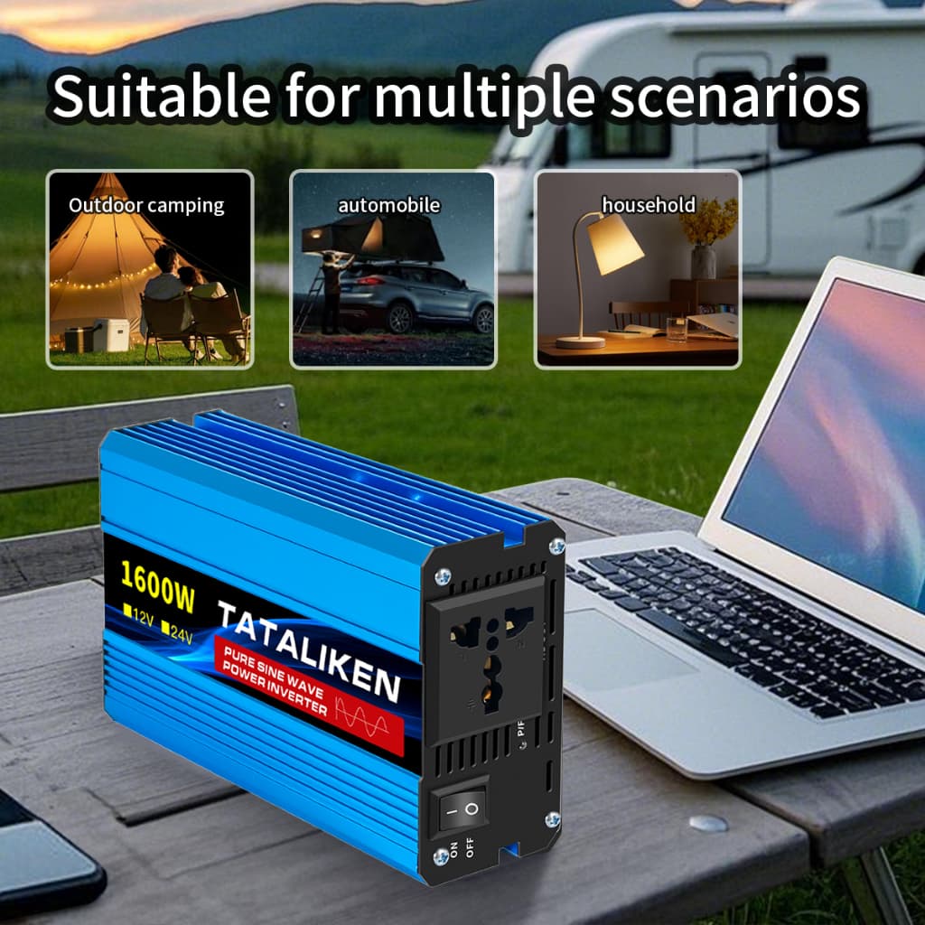 Inversor de Onda Senoidal Pura 12V/24V 220V 1600W Painel Solar para Carro Motorhome Geladeira Ar Condicionado Soldagem