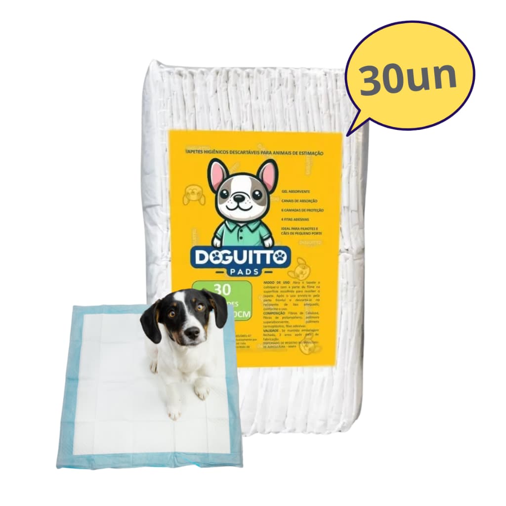 Tapete Higiênico para Cães 80x60cm Doguitto Pads 30un Descartável Anti Vazamento Absorvente