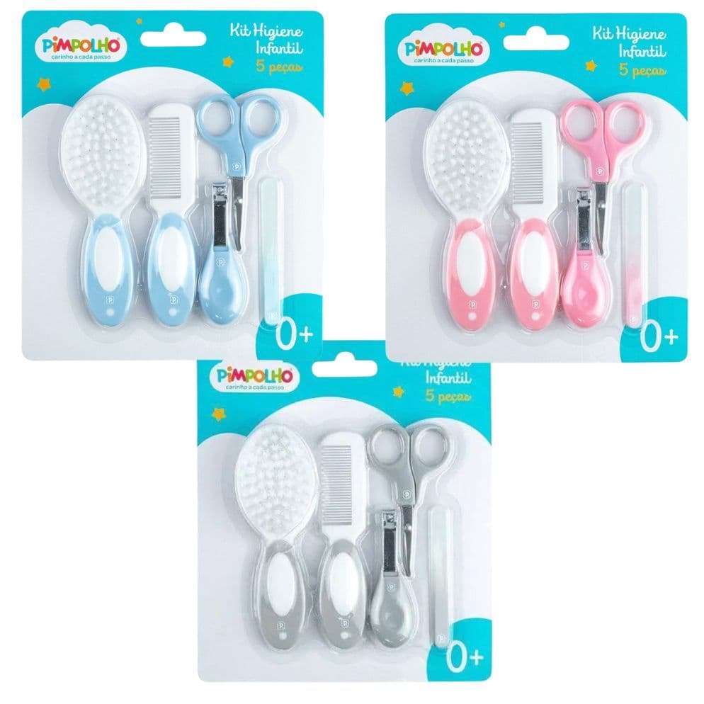 Kit Cuidados Higiene do Bebê 5 Peças Pimpolho Escova Pente Tesoura Cortador Lixa Unha