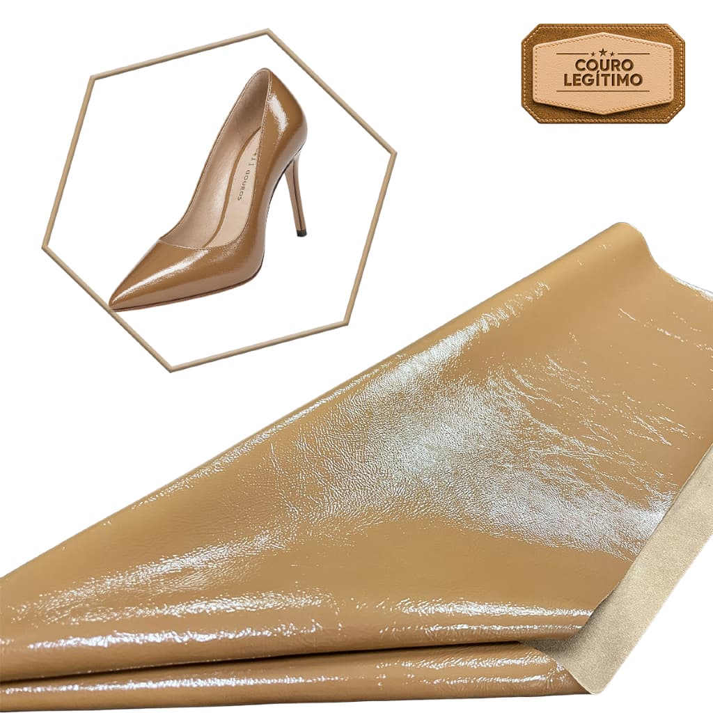 1/2 Pele de Couro Legítimo Natural Verniz Show Caramelo Pronta Entrega Para Calçados e Artefatos