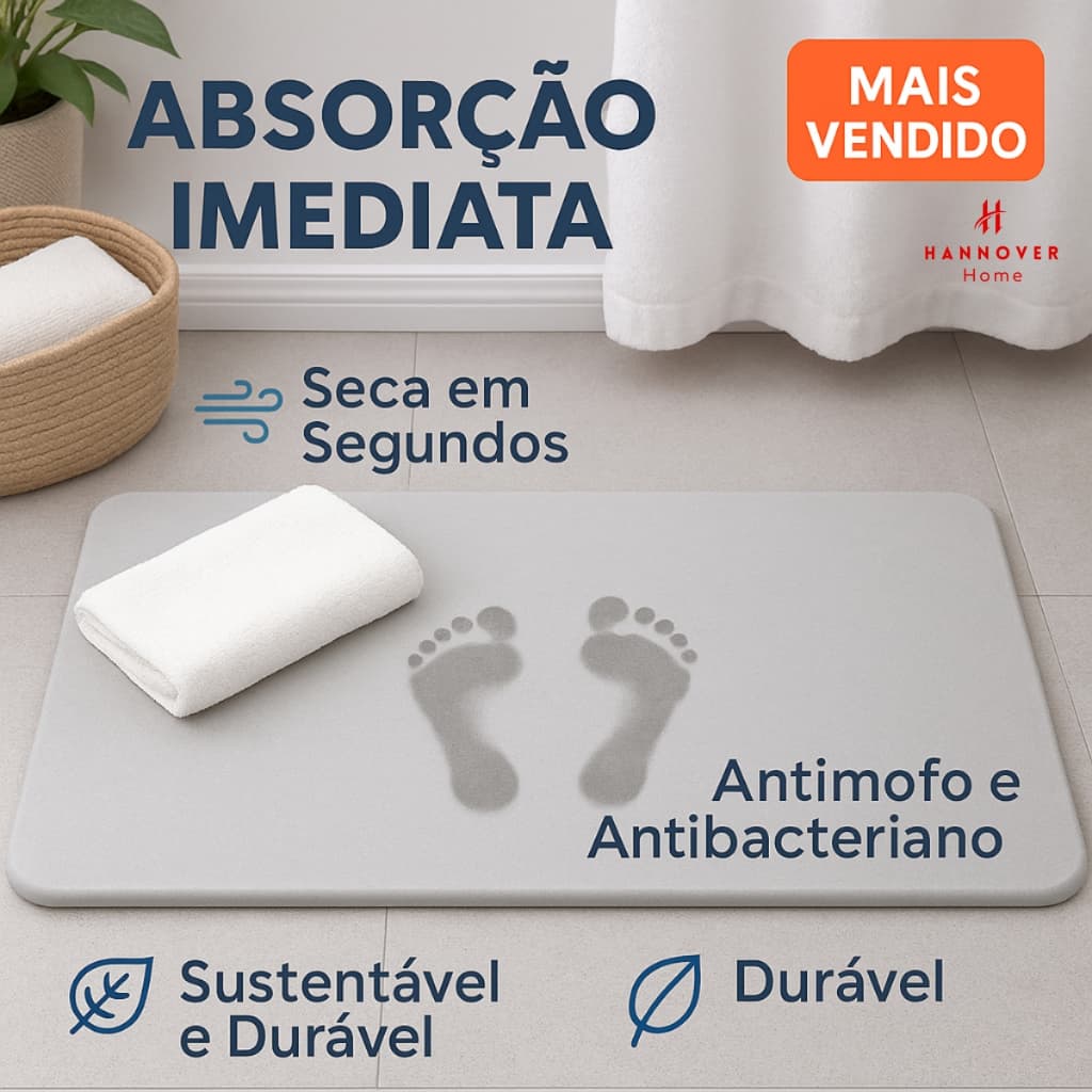 Tapete de Pedra Diatomita Para Banheiro Secagem Rápida 60cm x 39cm Antiderrapante Impermeável