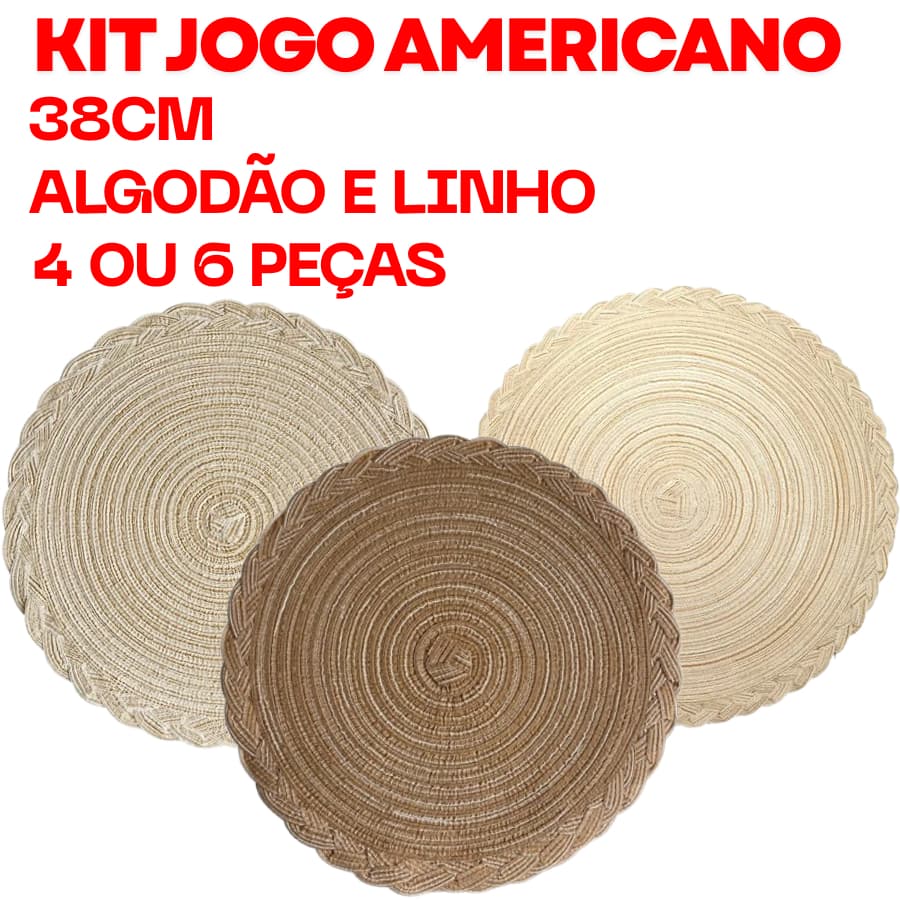 Kit 4 Ou 6 Peças Jogo Americano 38Cm Em Algodão E Linho Redondo Descanso De Mesa Posta Elegante