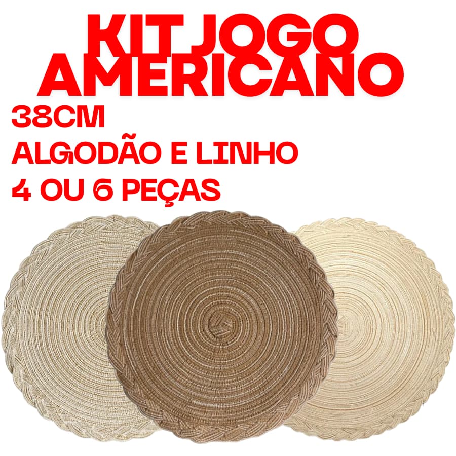 Kit 4 Ou 6 Peças Jogo Americano 38Cm Algodão E Linho Para Mesa Posta Elegante Redondo Descanso Mesa
