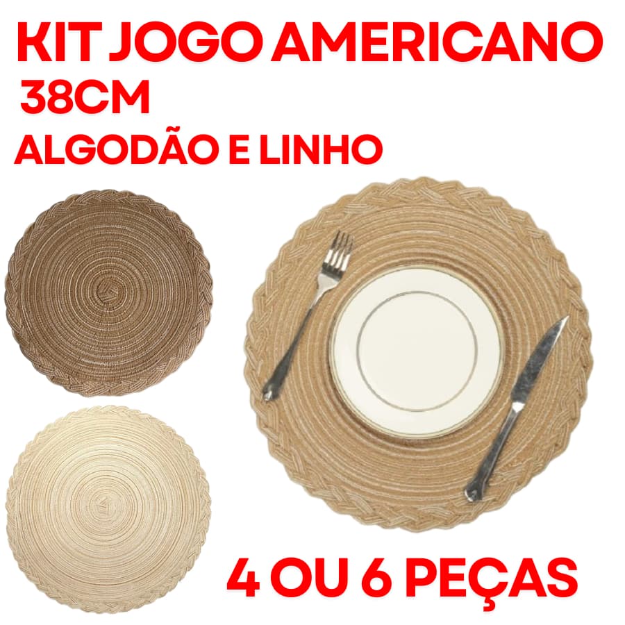 Kit 4 Ou 6 Peças Jogo Americano 38Cm Redondo Descanso De Mesa Em Algodão E Linho Mesa Posta Elegante