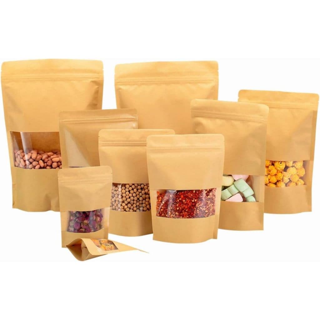 SACO ZIP KRAFT C/ VISOR PCT C/50 Saco Stand Up Pouch Kraft  Zip Lock Embalagem para alimentos