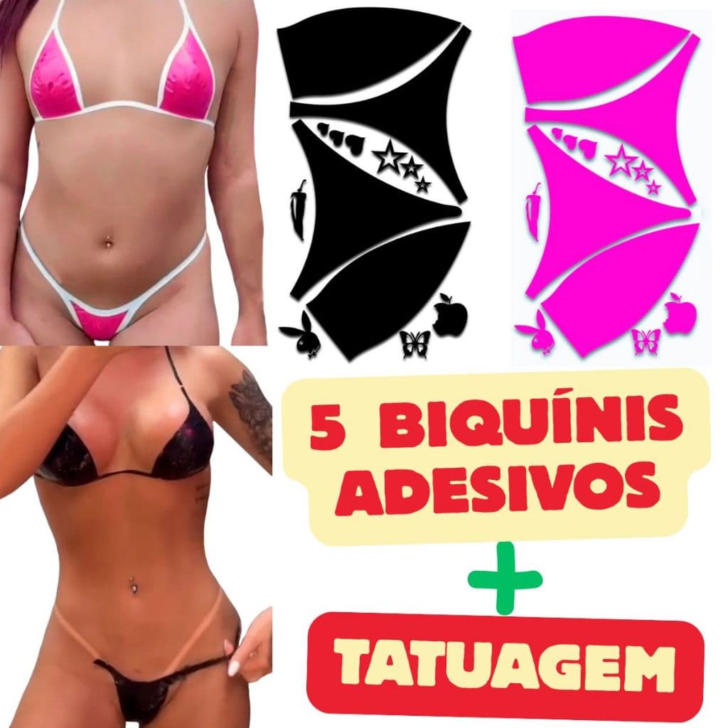 Kit 5 Biquinis Calcinha Bojo Adesivos Para Bronzeamento Marquinha + tatuagem e fita da alça