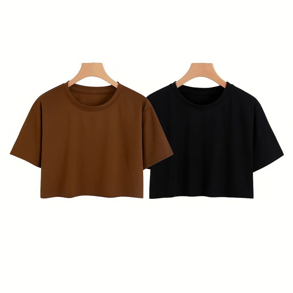 Kit 2 Camiseta Feminina Cropped Básica De Malha Algodão