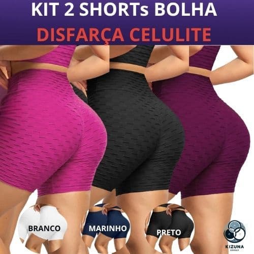 Kit Short Feminino Bolha Suplex DISFARÇA CELULITE de Academia Treino Corrida Tecido Flocada ZERO TRANSPARENCIA