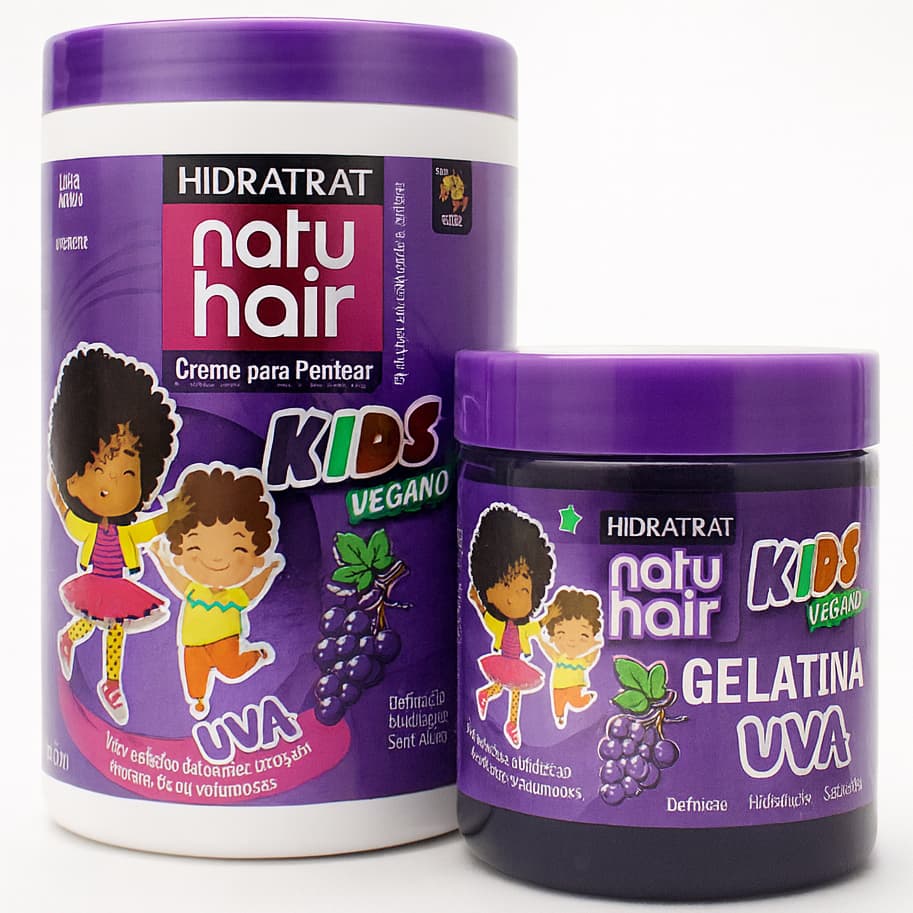 Kit Creme de Pentear Uva + Gelatina de Uva NATUHAIR 500g - Modelador de cachos Antifrizz Vegano