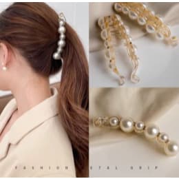 Grampo de pérola para cabelo feminino, rabo de cavalo pequeno, grampo de tubarão de pérola