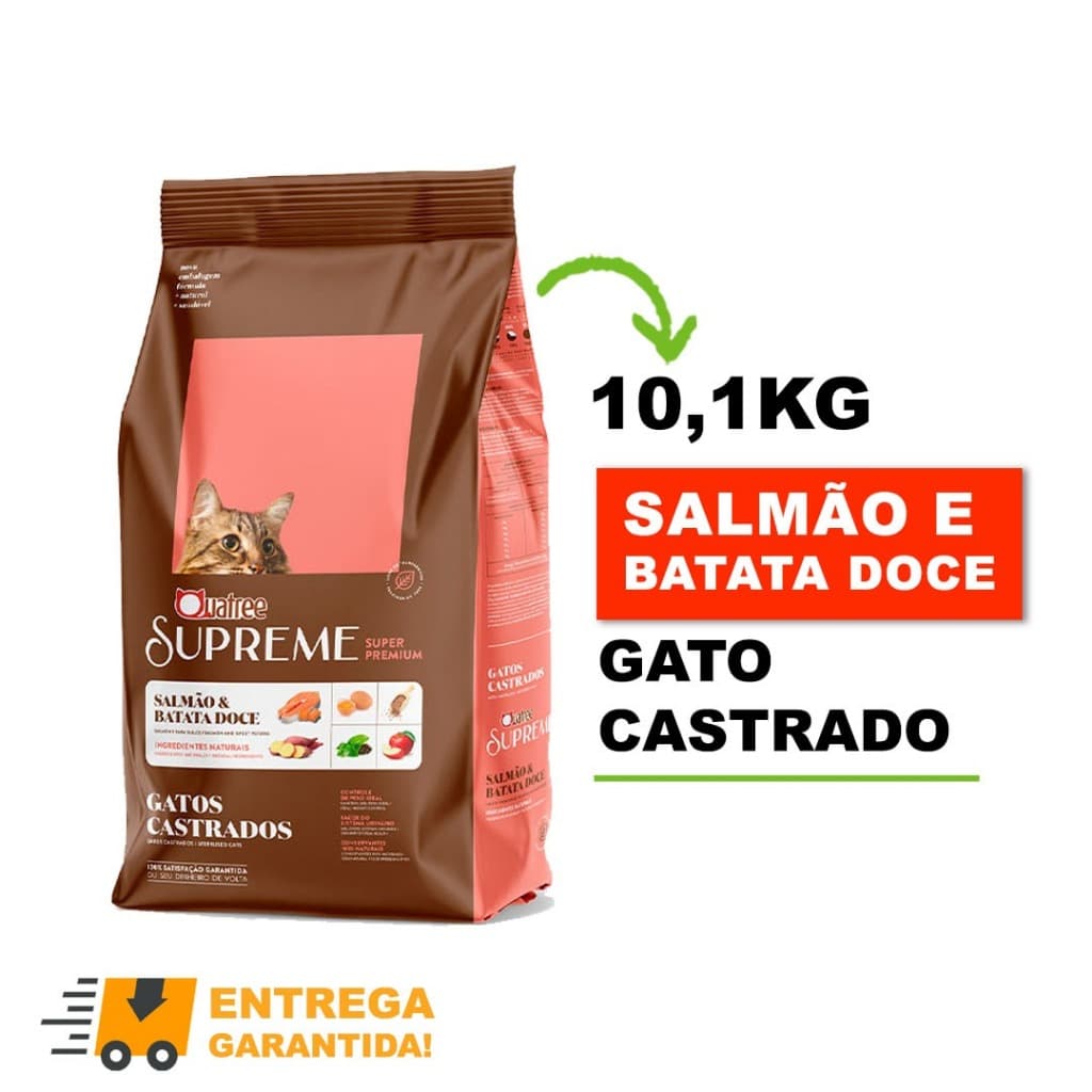 Ração Quatree Supreme Gatos Castrados Salmão e Batata Doce 10,1 kg-Envio Imediato