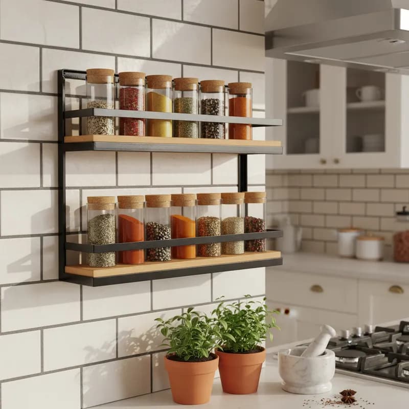 Prateleira Porta Condimentos em Ferro e Madeira Rústico