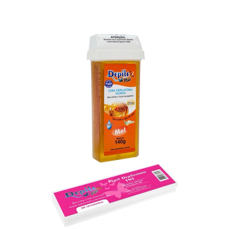 Kit 1 Roll-on Hidrossolúveis + Papel Depilatório TNT 20 unidades para Depilação Depile Plus