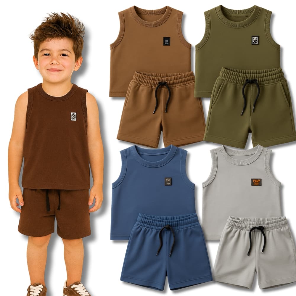 Kit 8 Peças Conjunto Regata Monocromático Liso Masculino Infantil Juvenil - Kit 3 ou 4 Conjuntos