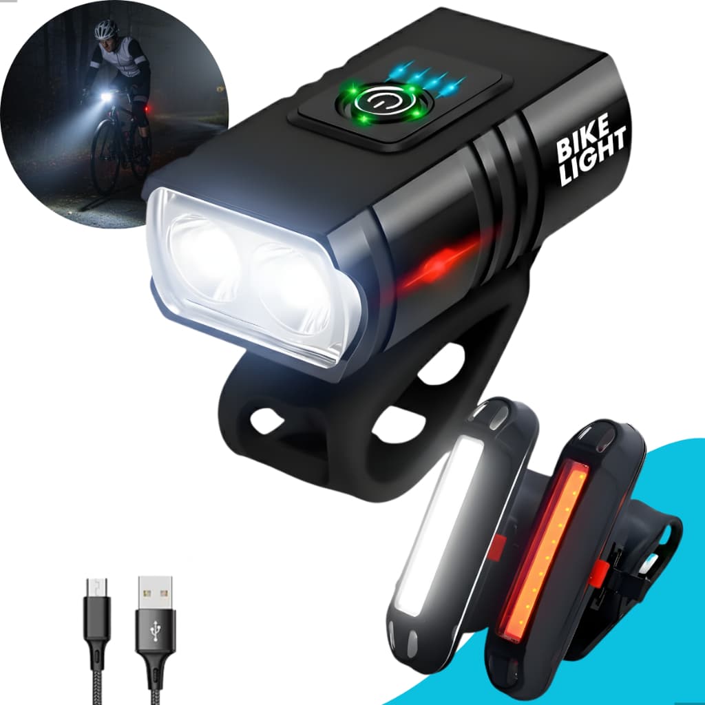 Lanterna Bicicleta Luz Forte LED Duplo Ultra Brilhante 350 Lumens, Recarregável 6 Modos Iluminação