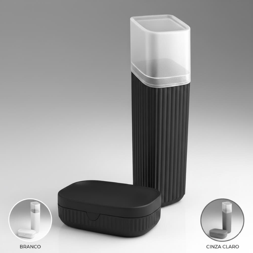 Kit Estojo Viagem Porta Escova de Dente, Pasta e Saboneteira Organizador