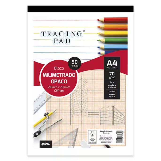 Bloco milimetrado A4 70g Tracing Pad Spiral Bloco 50 Folhas