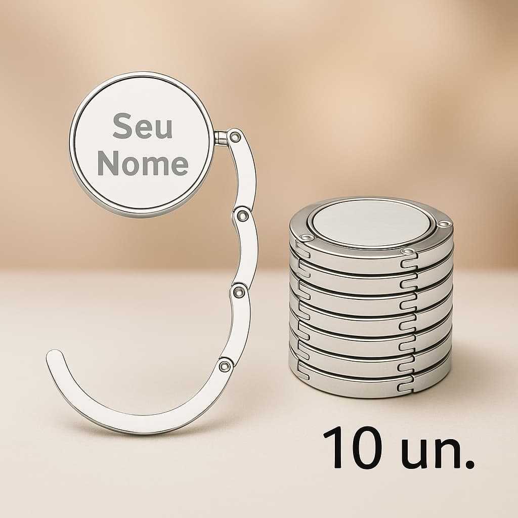 Kit Suporte Mesa Gancho P/ Bolsa Dobrável Portátil Personalizado Com Nome