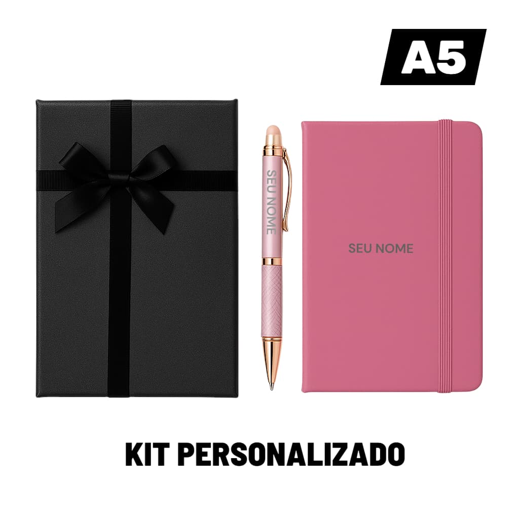 Kit Presente com Bloco Personalizado + Caneta c Nome + Caixa Elegante  Brinde ou Presente Caderno A5