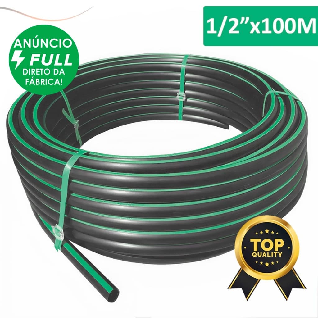 Mangueira Irrigação Gotejamento 1/2 Plástica Rolo Com 100 Metros SEM FUROS Reforçada SELO Verde/Azul