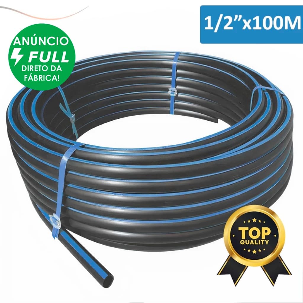 Mangueira Irrigação Gotejamento 1/2 Plástica Rolo Com 100 Metros SEM FUROS Reforçada Selo Azul