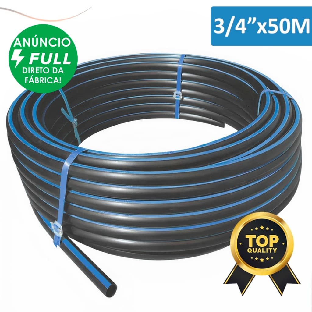 Mangueira Irrigação Gotejamento 3/4 Plástica Rolo Com 50 Metros SEM FUROS Reforçada Selo Azul