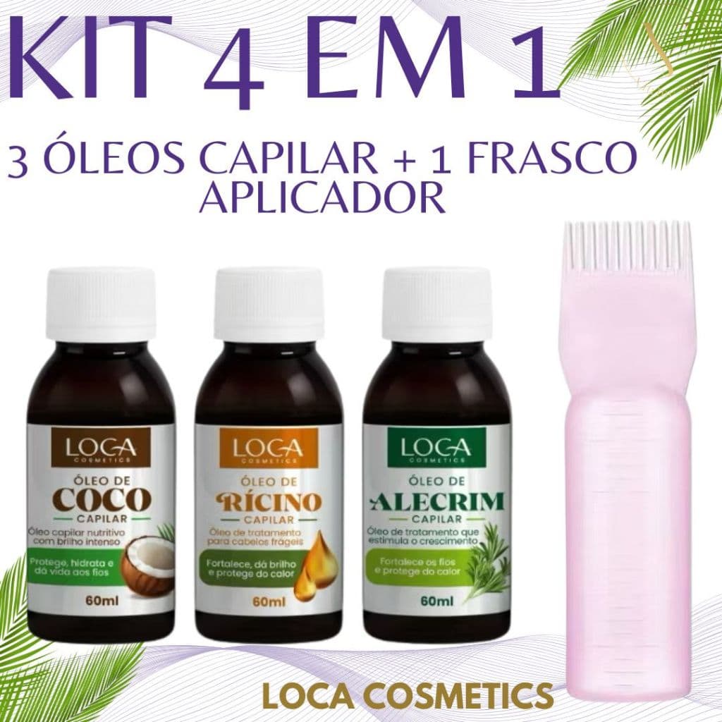 Kit Óleo Capilar 3 Unidades + Aplicador – Coco Rícino Alecrim Crescimento Capilar