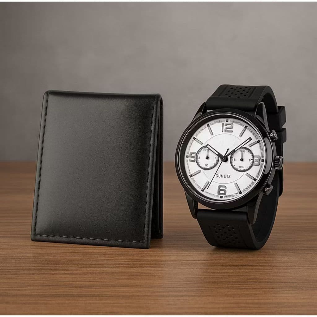 kIt porta cartão carteira masculina slim+ relogio ponteiro