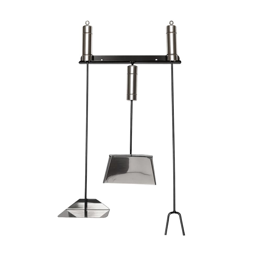 Kit Limpeza Churrasqueira Profissional em Inox | Pá, Rastelo, Espalha Brasa e Suporte de Parede