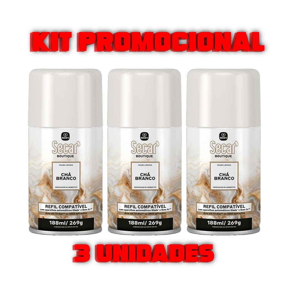 Pack com 3 un Odorizador Refil Automático Secar Boutique - Chá Branco/Chá Verde
