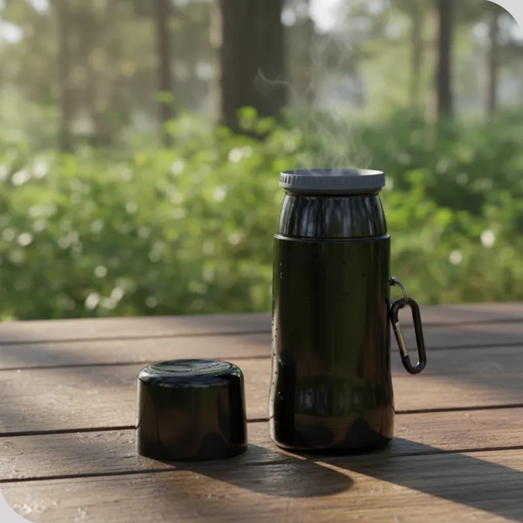 Garrafa de Café Chá Termica 250ml Rosca Preta Lisa Pequena