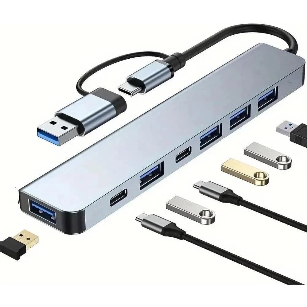 Hub USB-C e USB-A 3.0, Adaptador 7 em 1, Portátil, Veloz e Multifuncional Para Computadores, Smartphones, Tablets e PC