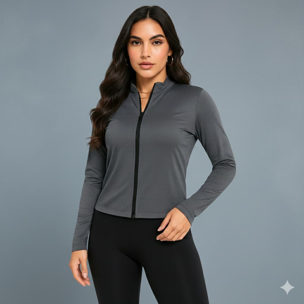 Casaco Feminino Dry Fit Slim com Zíper, Térmico, Proteção Solar, Ideal para Treino e Academia