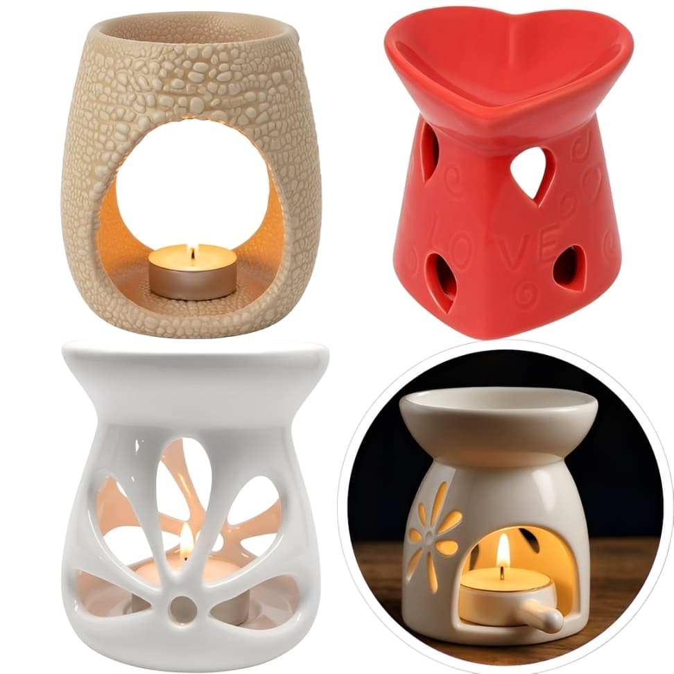 Porta Vela Castiçal de Cerâmica Rechaud Difusor De Aromas Aromatizador De Ambiente