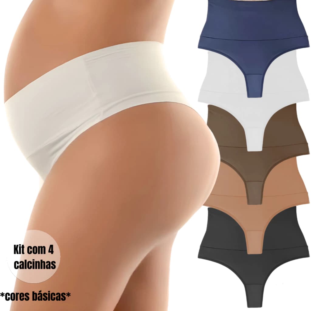 Kit 4 Calcinhas Cós Alto Gestante Grávida Pós Parto Não Marca