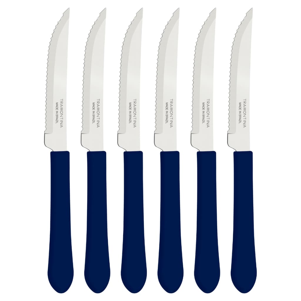 Kit 6, 9, 12 ou 24 Facas Tramontina Leme Para Churrasco Cabo Azul Serra