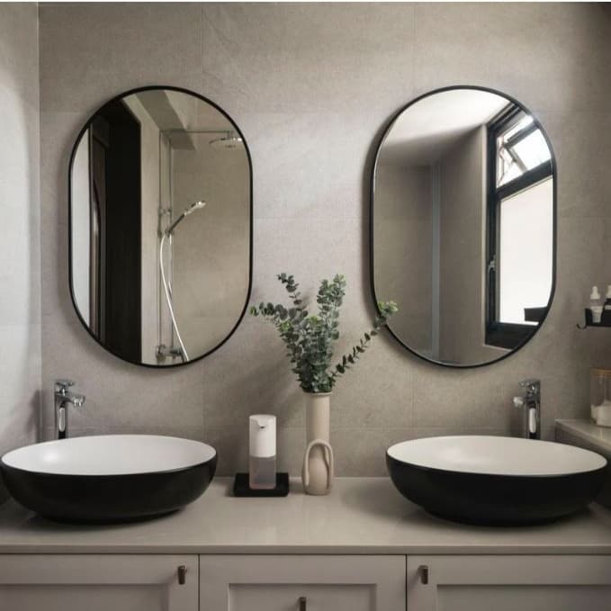 Kit 2 ou 1 Espelho Oval 80x50cm com Moldura em Couro ou Sem Moldura Elegante e Moderno