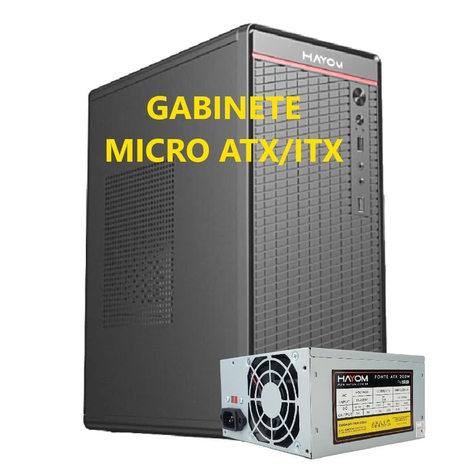 Gabinete ATX Micro Torre Hayom Office USB Áudio Frontal Computador PC Desktop opção fonte 200w 500w