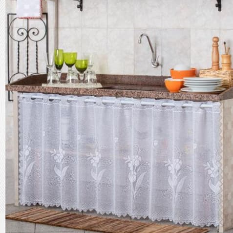 Cortina de pia/balcão renda 1,30 x 0,70 cm para varão cozinha balcão decoração.DESENHO PODE SER DIFERENTE
