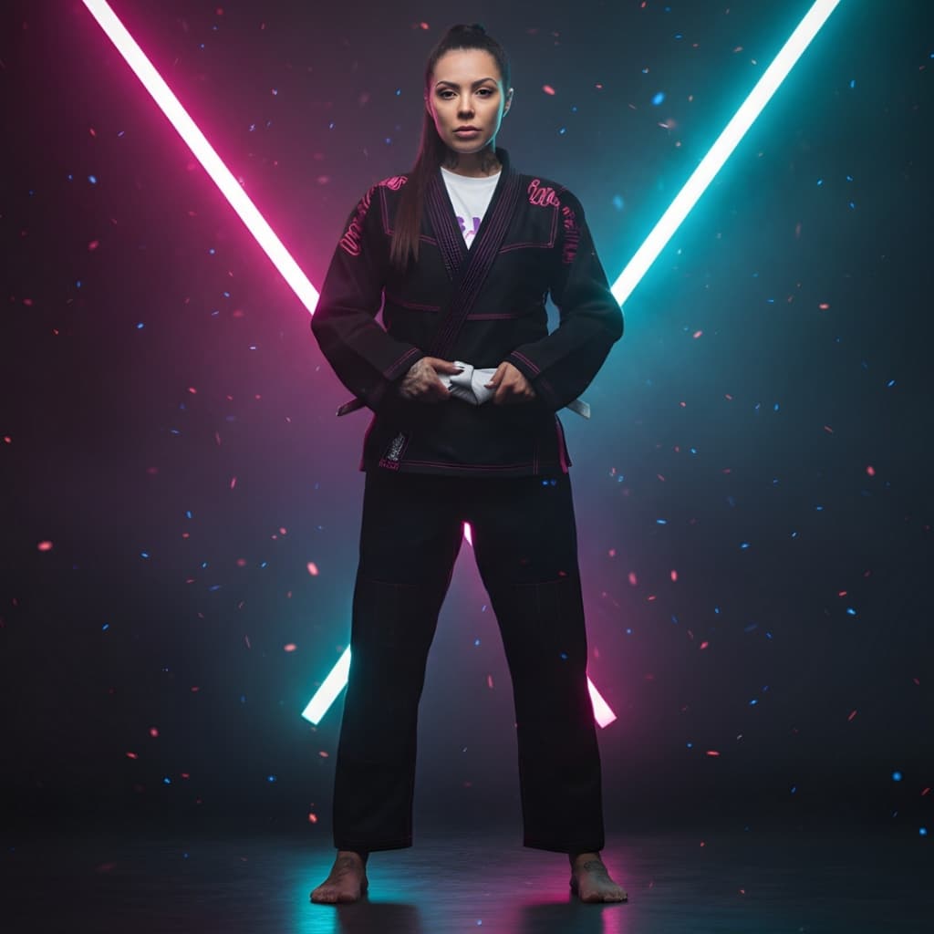 kimono jiu jitsu feminino preto costura rosa | ENVIO IMEDIATO - Invictus