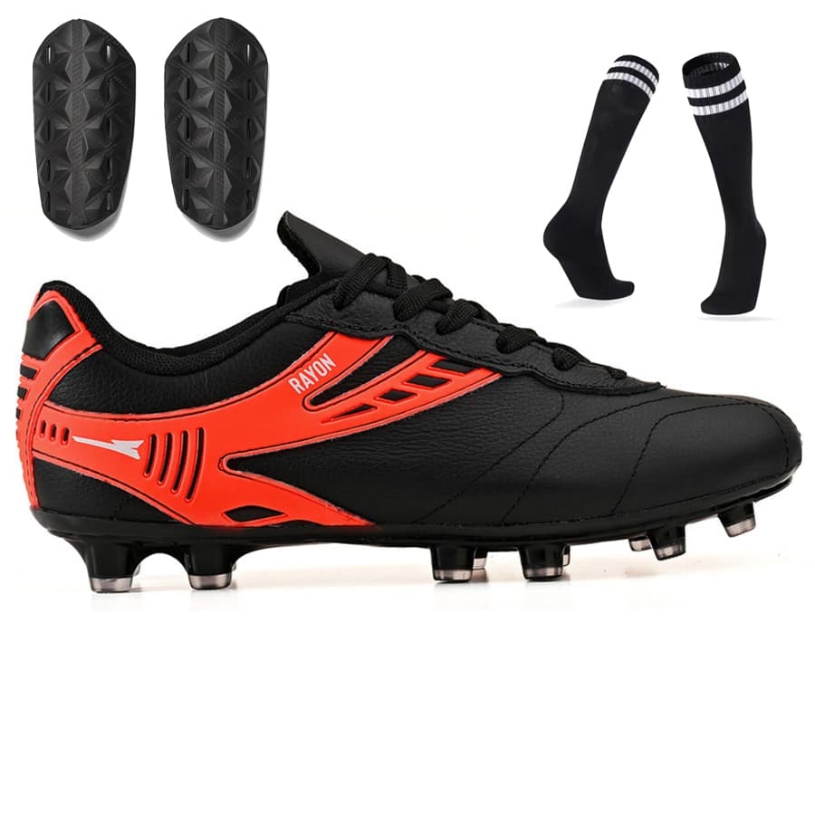 Chuteira Campo Profisional Couro 100% Legítimo + Caneleira + Meião Costurada R416-03