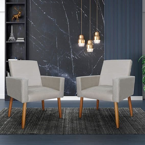 kit 2 poltrona nina decorativa pés palito