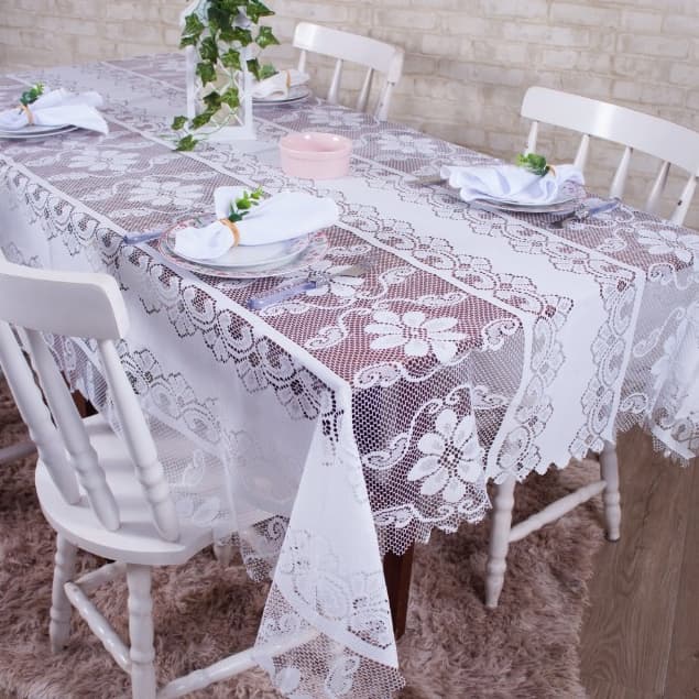 Toalha Para Mesa RETANGULAR 06 Cadeiras Renda Jcm 2,00 X 1,40 Cm. DESENHO PODE SER DIFERENTE.