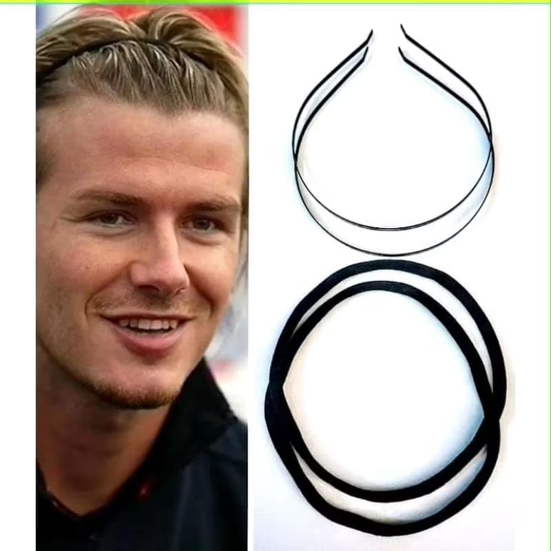 Kit contendo 2 Tiaras Lisa de ferro + 2 Elásticos Masculina Beckham Headband Esporte