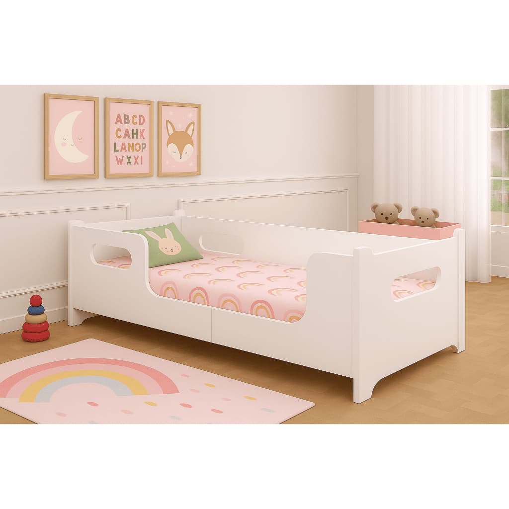 Cama Infantil Montessoriana Encanto Com Proteção Lateral Para Meninos e Meninas em MDF
