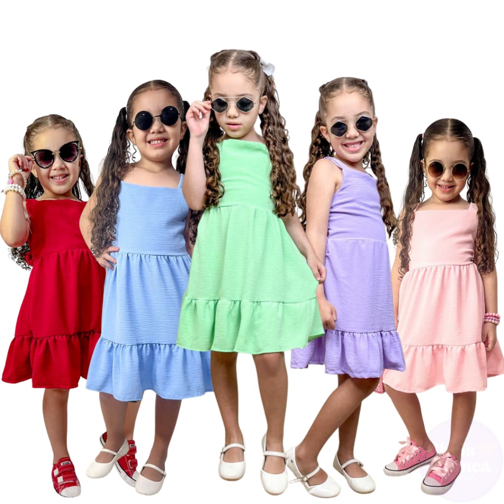 Vestido Duna Infantil Menina Laço nas Costas Costas Abertas Alça Larga Confortável Verão Rodado